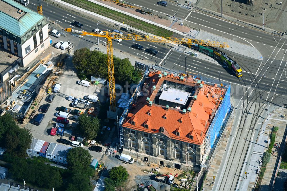 Aerial image Dresden - Construction site for gutting and renovation and restoration of the historic building Blockhaus - Neustaedter Wache in the district Innere Neustadt in Dresden in the state Saxony, Germany