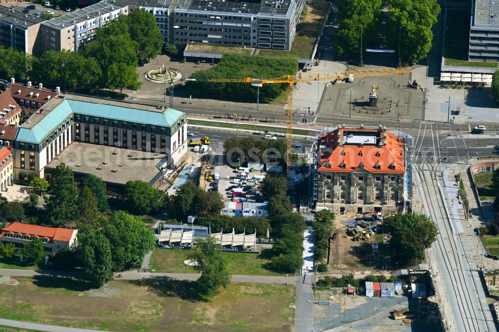 Aerial photograph Dresden - Construction site for gutting and renovation and restoration of the historic building Blockhaus - Neustaedter Wache in the district Innere Neustadt in Dresden in the state Saxony, Germany