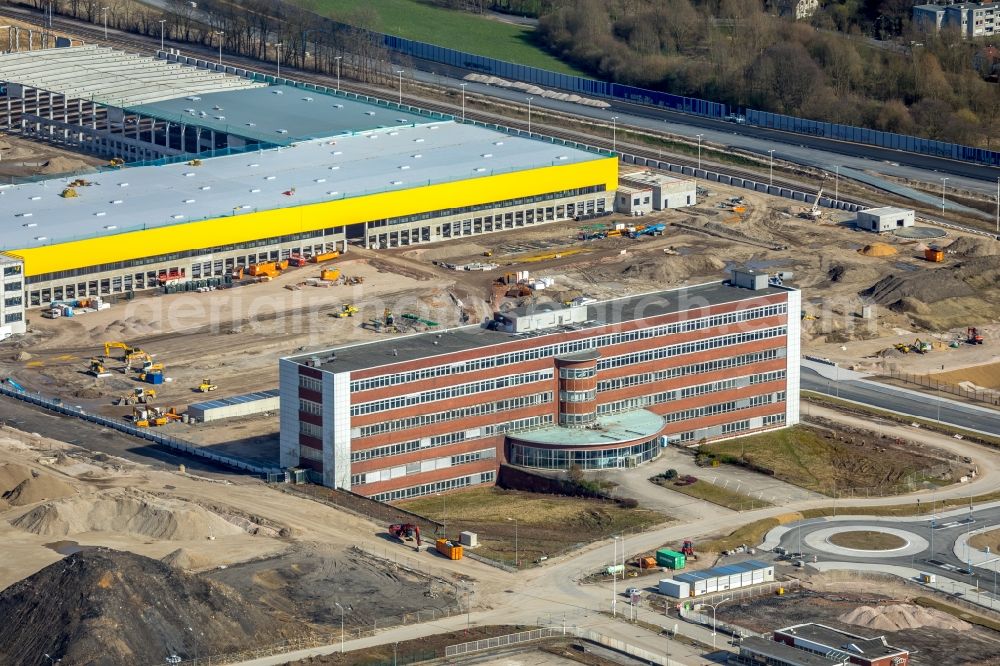 Aerial image Bochum - Construction site to build a new office and commercial building O-Werk on Opelring in Bochum in the state North Rhine-Westphalia, Germany