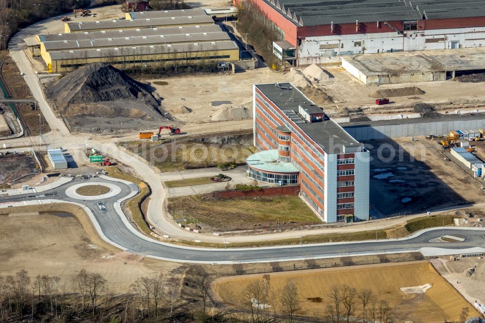 Bochum from above - Construction site to build a new office and commercial building O-Werk on Opelring in Bochum in the state North Rhine-Westphalia, Germany