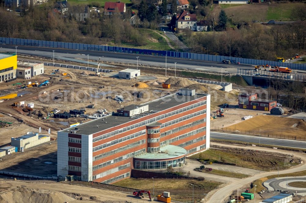 Bochum from above - Construction site to build a new office and commercial building O-Werk on Opelring in Bochum in the state North Rhine-Westphalia, Germany