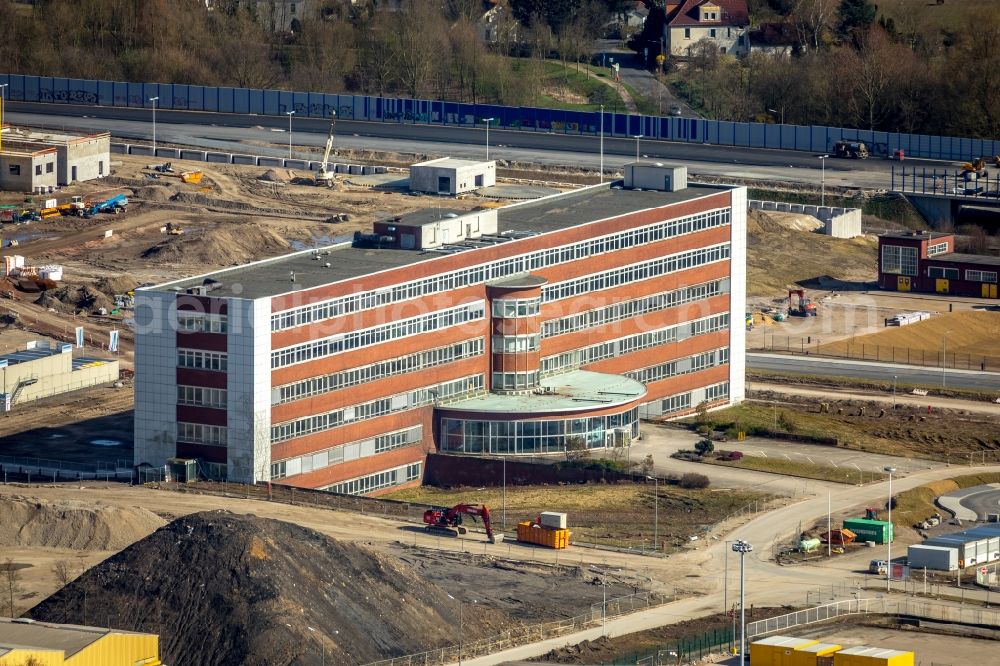 Bochum from the bird's eye view: Construction site to build a new office and commercial building O-Werk on Opelring in Bochum in the state North Rhine-Westphalia, Germany