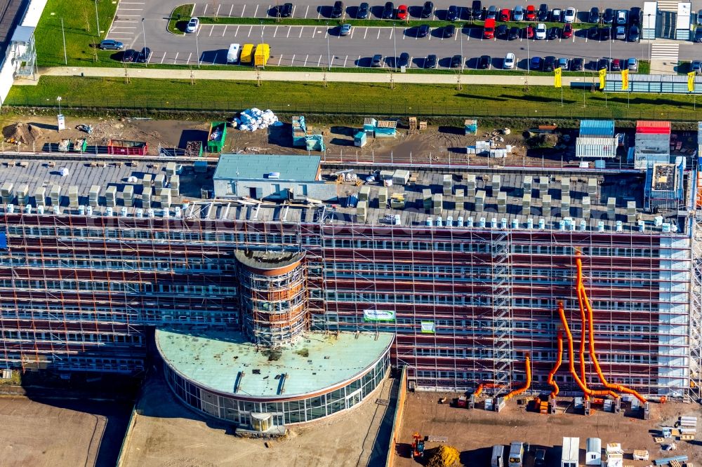 Bochum from the bird's eye view: Construction site to build a new office and commercial building O-Werk on Opelring in Bochum in the state North Rhine-Westphalia, Germany