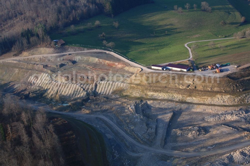 Rheinfelden (Baden) from above - Repair works at the landslide at the construction site with development works and embankments works at the motorway A98 in Rheinfelden (Baden) in the state Baden-Wuerttemberg, Germany