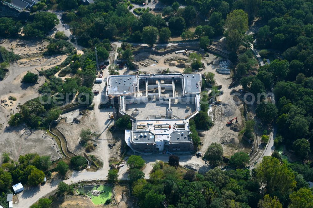 Aerial image Berlin - Construction site for reconstruction and modernization and renovation of a building Pachyderm house in the zoo on street Am Tierpark in the district Friedrichsfelde in Berlin, Germany