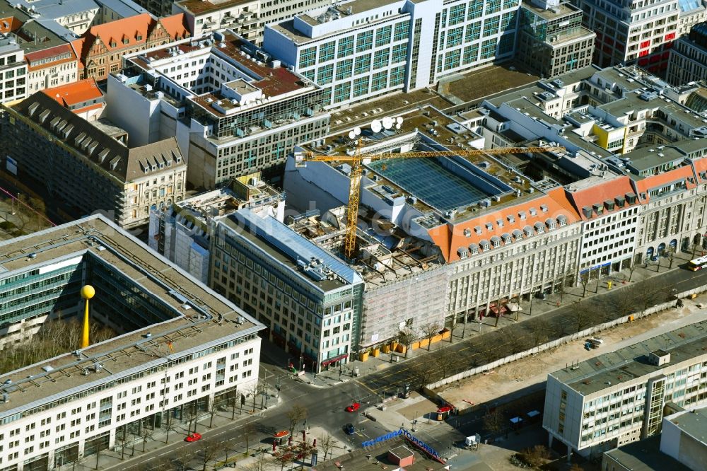 Berlin from above - Construction site for reconstruction and modernization and renovation of a building Franzoesisches Palais Unter den Linden in Berlin, Germany