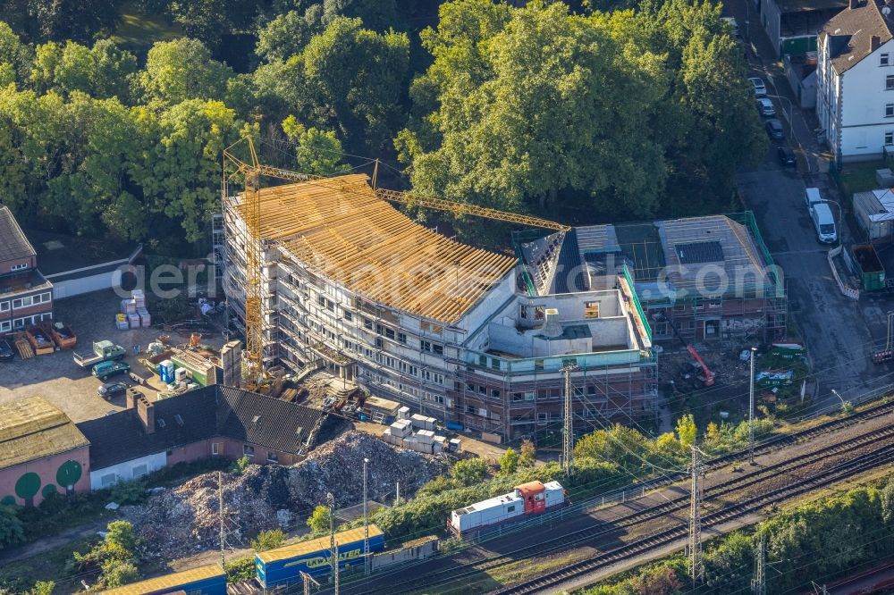 Aerial photograph Herne - Construction site for reconstruction and modernization and renovation of the building Heitkamp-Villa on Langekampstrasse in Herne at Ruhrgebiet in the state North Rhine-Westphalia, Germany