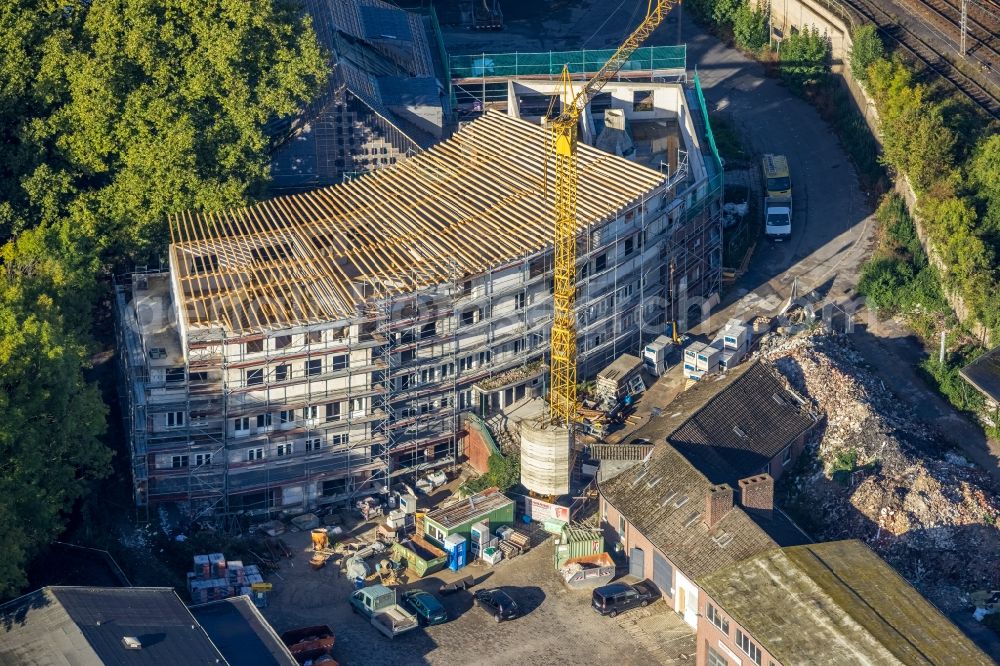 Herne from above - Construction site for reconstruction and modernization and renovation of the building Heitkamp-Villa on Langekampstrasse in Herne at Ruhrgebiet in the state North Rhine-Westphalia, Germany