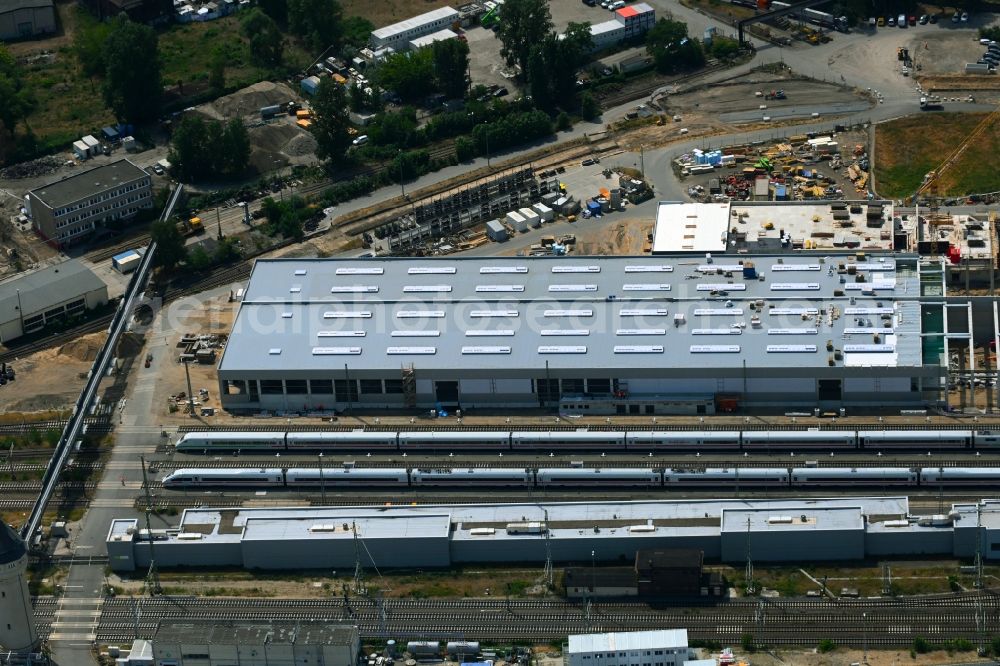 Berlin from above - Construction site for reconstruction and modernization and renovation of a building of ICE-Werk Berlin Rummelsburg in the district Rummelsburg in Berlin, Germany