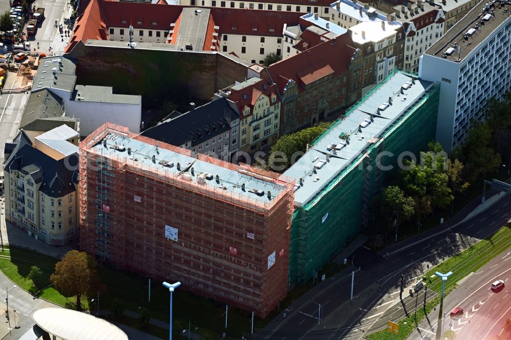 Aerial image Halle (Saale) - Construction site for reconstruction and modernization and renovation of a building of multi-family apartments in Halle (Saale) in the state Saxony-Anhalt, Germany