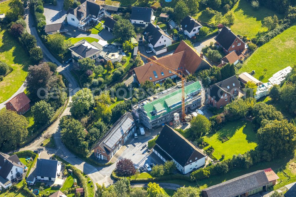 Menden (Sauerland) from above - Construction site for reconstruction and modernization and renovation of a building in Menden (Sauerland) in the state North Rhine-Westphalia, Germany