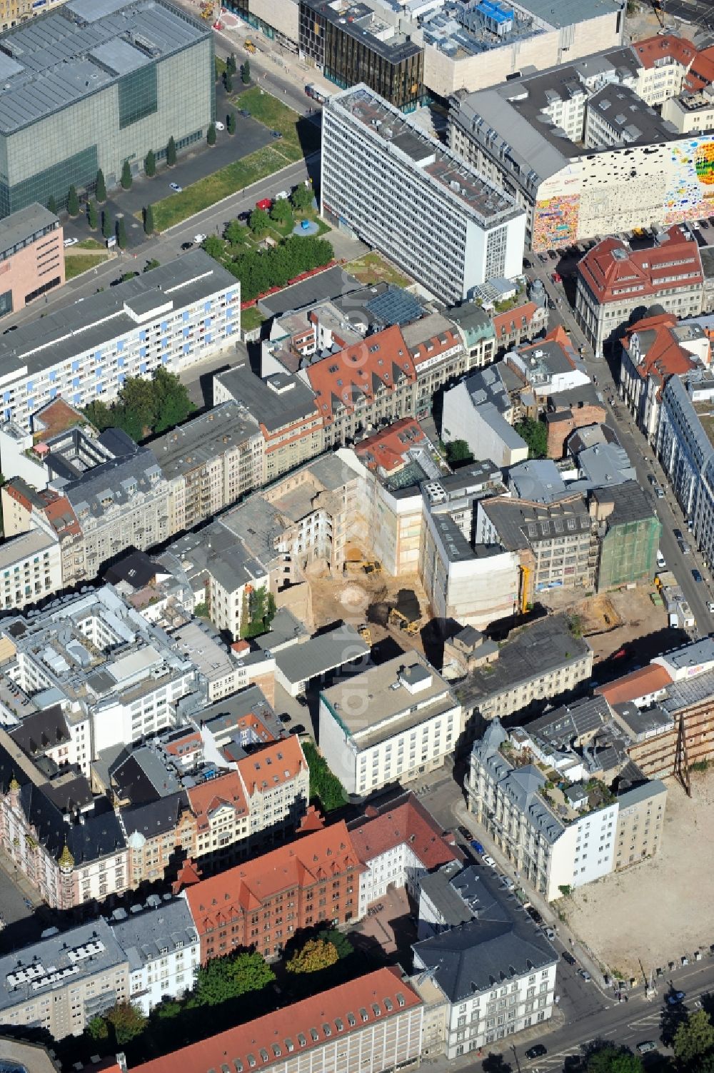 Aerial image Leipzig - View of reconstruction of the passage Oelßners Hof in Leipzig in Saxony