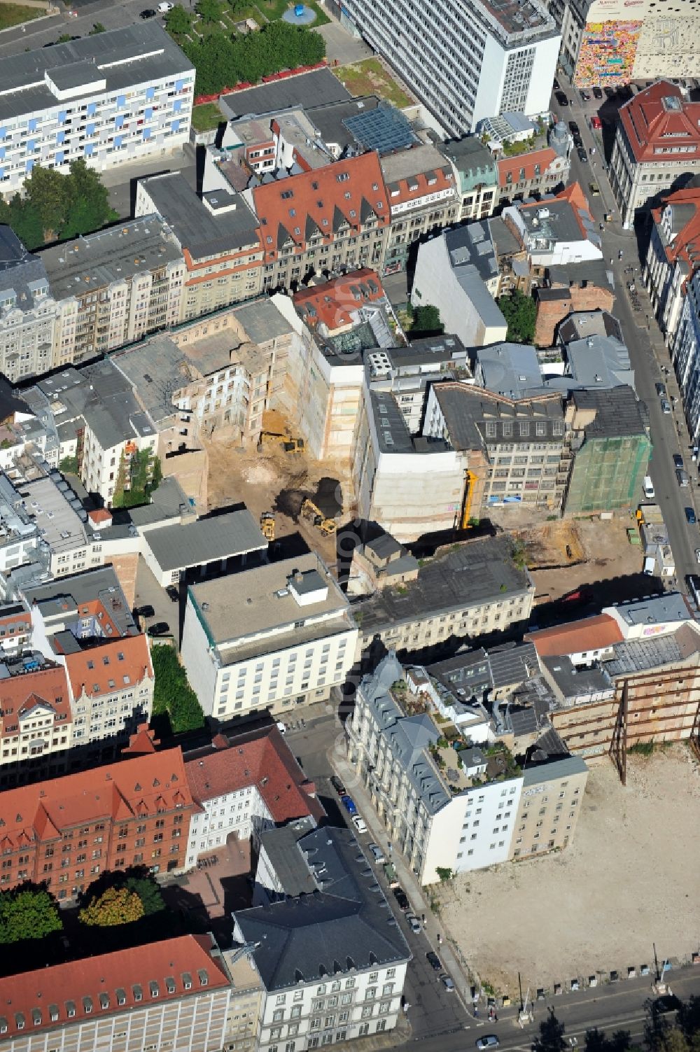 Aerial photograph Leipzig - View of reconstruction of the passage Oelßners Hof in Leipzig in Saxony