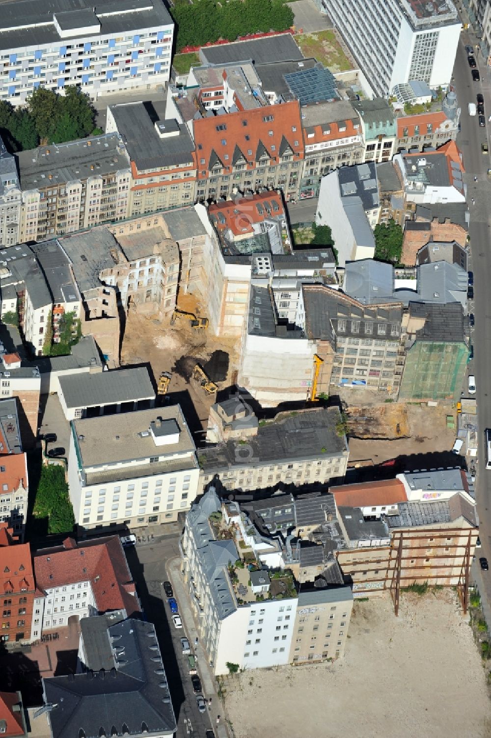 Leipzig from above - View of reconstruction of the passage Oelßners Hof in Leipzig in Saxony