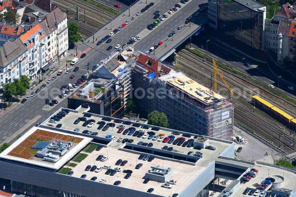 Berlin from above - Construction site for reconstruction and modernization and renovation of a building on Rognitzstrasse in the district Westend in Berlin, Germany