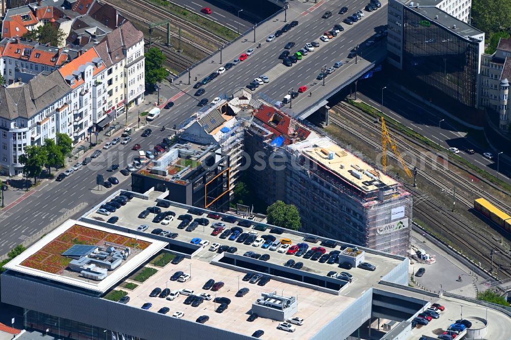 Aerial image Berlin - Construction site for reconstruction and modernization and renovation of a building on Rognitzstrasse in the district Westend in Berlin, Germany