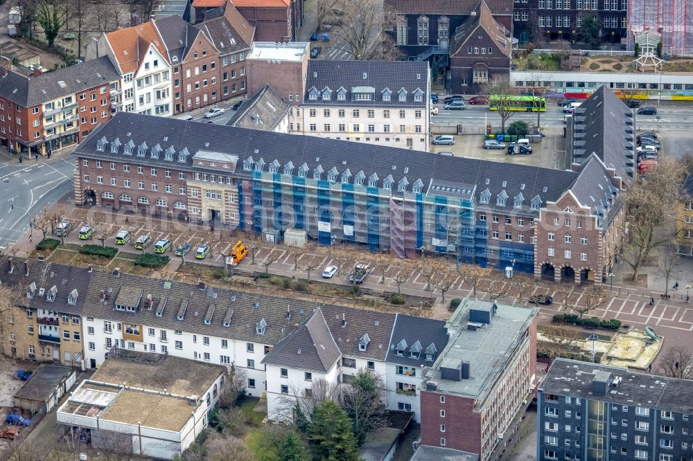 Oberhausen from above - Construction site for reconstruction and modernization and renovation of a building of Polizeiwache Alt Oberhausen am Friedensplatz in Oberhausen at Ruhrgebiet in the state North Rhine-Westphalia, Germany