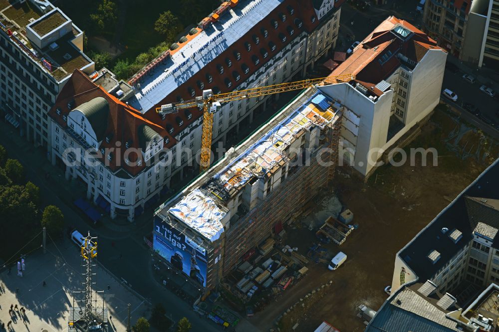 Aerial photograph Leipzig - Construction site for reconstruction and modernization and renovation of a building on Nikolaistrasse - Richard-Wagner-Strasse in the district Zentrum in Leipzig in the state Saxony, Germany