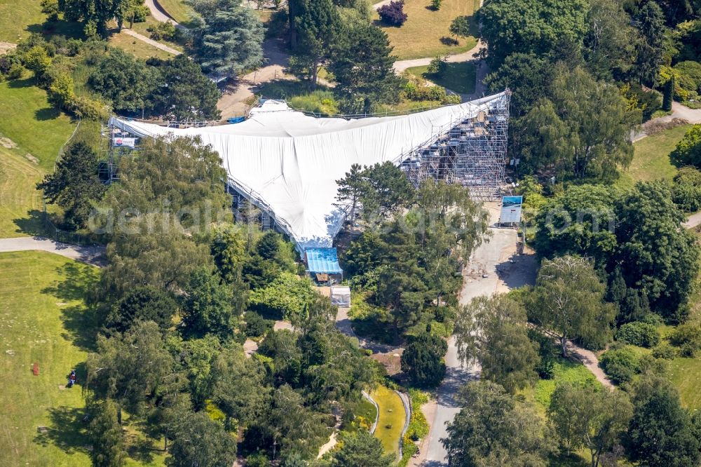 Aerial image Dortmund - Construction site for renovation, modernization and refurbishment of the traditional venue Sonnensegel in the Westfalenpark in Dortmund in the state of North Rhine-Westphalia, Germany