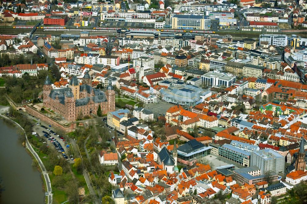 Aschaffenburg from above - Town Hall building of the city administration on Dalbergstrasse in the district Innenstadt in Aschaffenburg in the state Bavaria, Germany