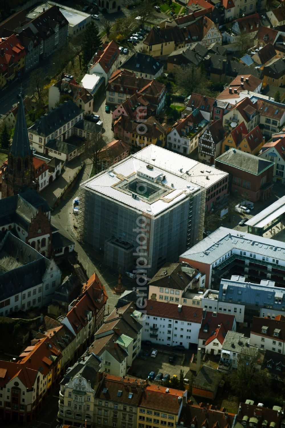 Aschaffenburg from above - Town Hall building of the city administration on Dalbergstrasse in the district Innenstadt in Aschaffenburg in the state Bavaria, Germany