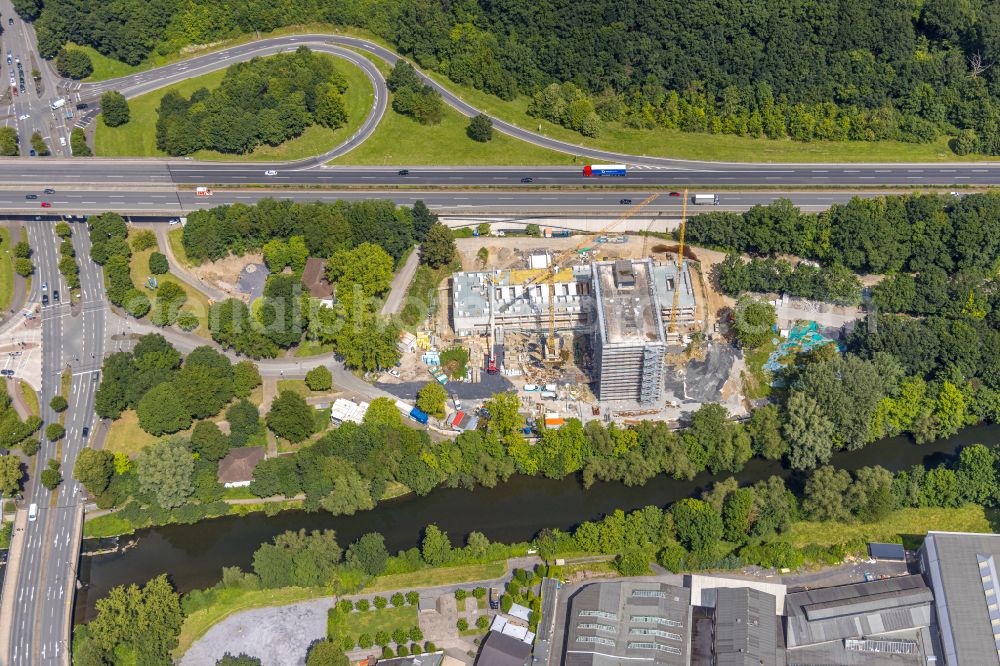 Aerial photograph Arnsberg - Conversion, modernization and renovation work on the high-rise building of the town hall of the city administration on place Rathausplatz in Arnsberg at Sauerland in the state North Rhine-Westphalia, Germany