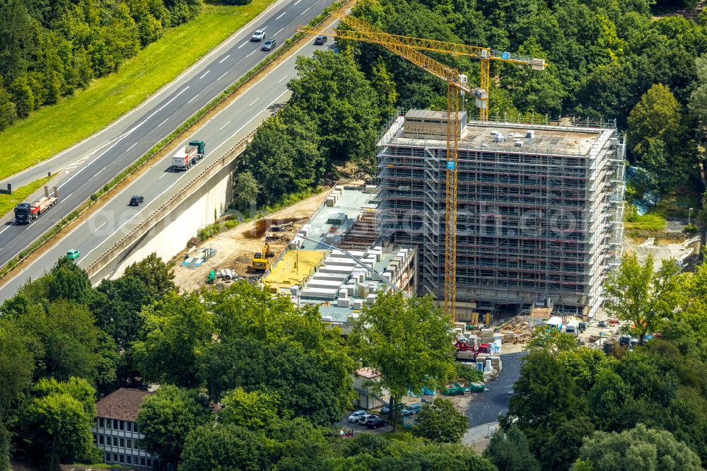 Aerial image Arnsberg - Conversion, modernization and renovation work on the high-rise building of the town hall of the city administration on place Rathausplatz in Arnsberg at Sauerland in the state North Rhine-Westphalia, Germany