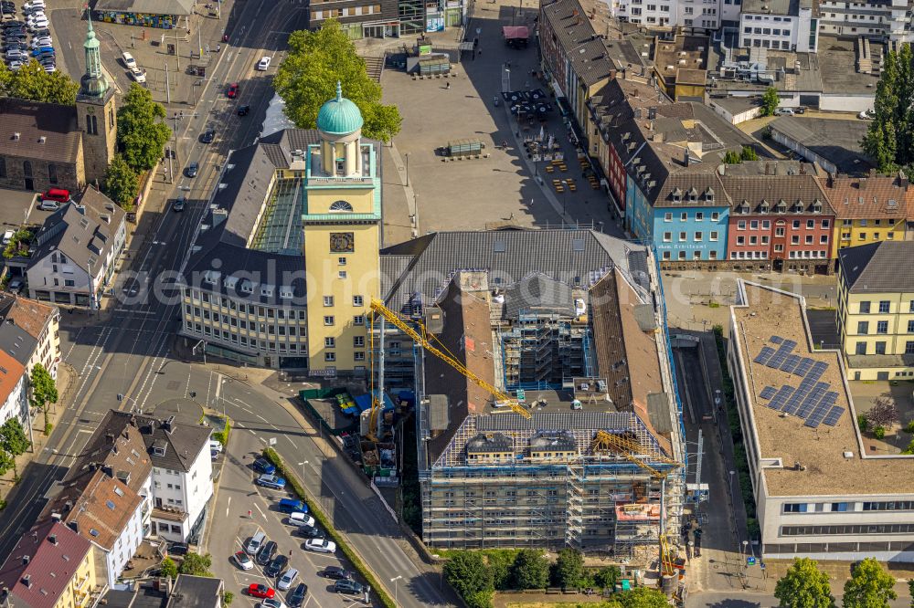 Witten from the bird's eye view: Conversion, modernization and renovation work on the high-rise building of the town hall of the city administration on street Hauptstrasse in Witten at Ruhrgebiet in the state North Rhine-Westphalia, Germany