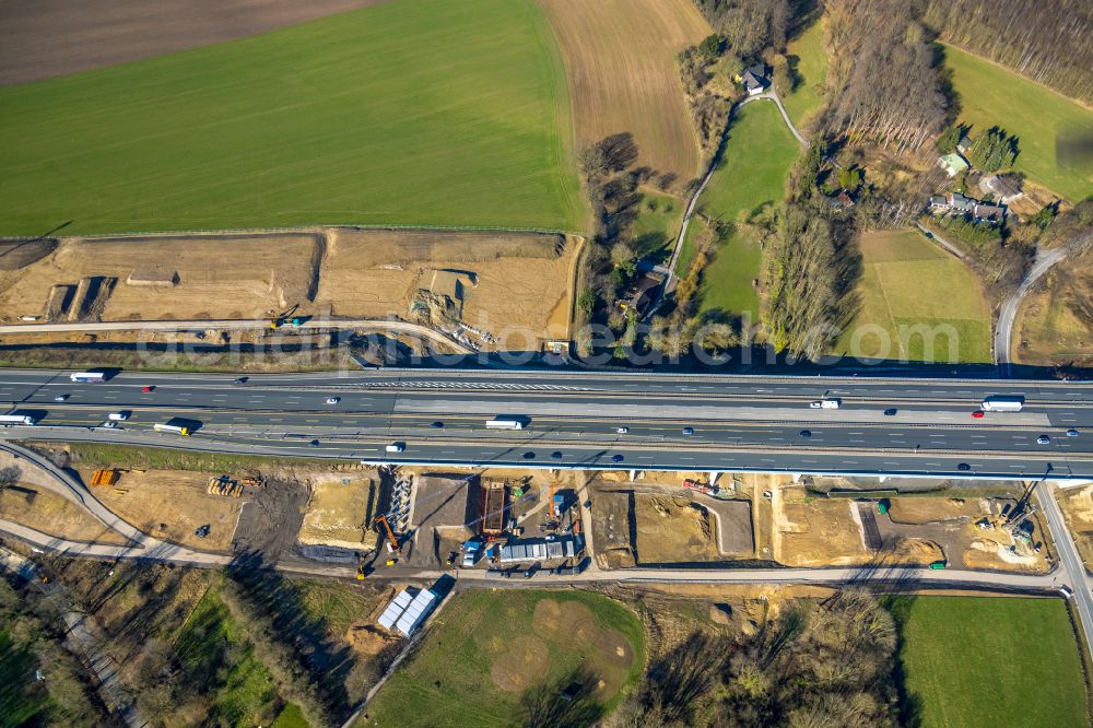 Unna from above - Construction site for the rehabilitation and repair of the motorway bridge construction Liedbachtalbruecke of BAB A1 in the district Massener Heide in Unna at Ruhrgebiet in the state North Rhine-Westphalia, Germany