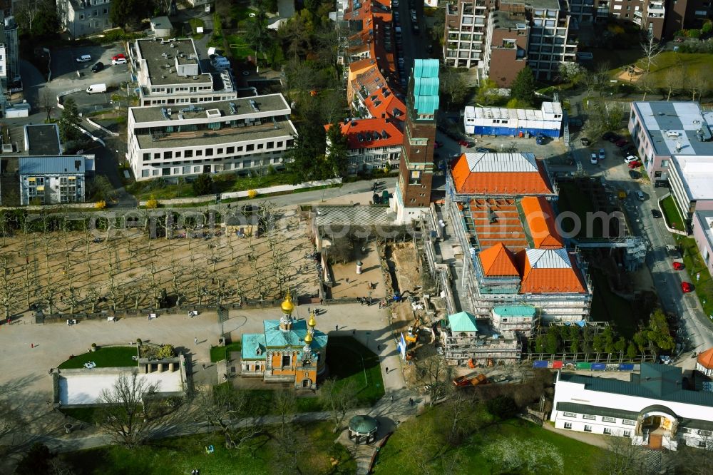 Aerial photograph Darmstadt - Refurbishment and reconstruction of the cultural and art center Institut Mathildenhoehe Darmstadt on Olbrichweg in the district of Mathildenhoehe in Darmstadt in the state of Hesse, Germany