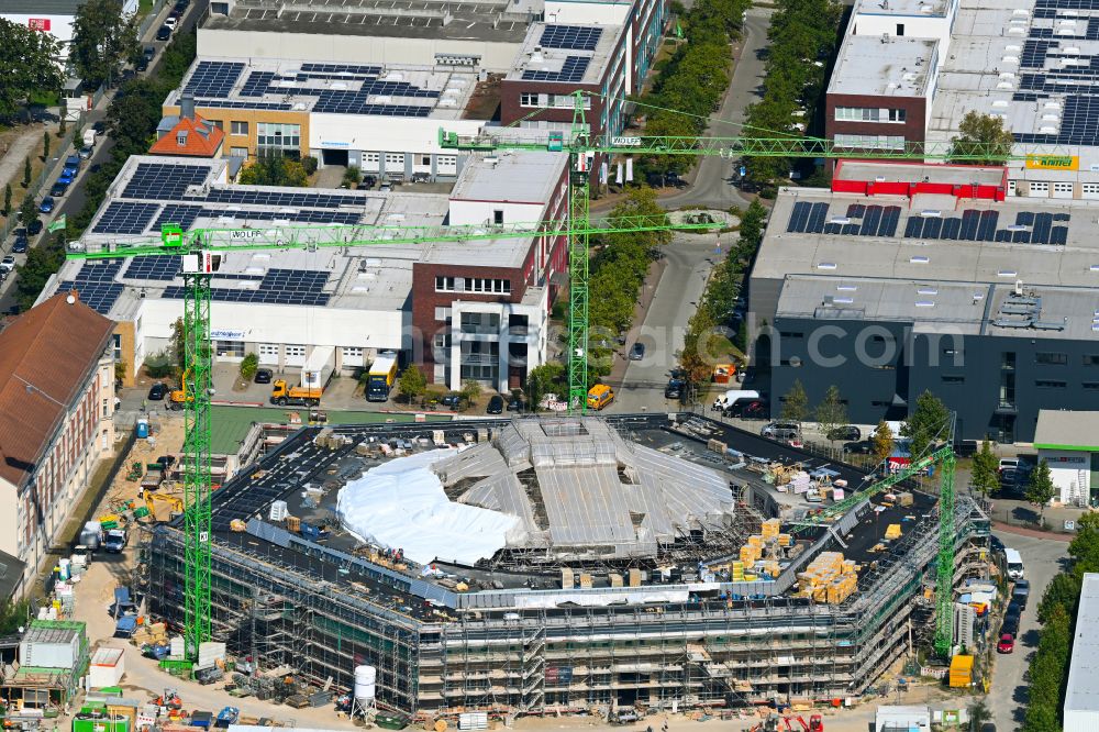 Aerial image Potsdam - Construction site for reconstruction and modernization and renovation of a building of Rundschuppens and the alten Lokhalle in the district Babelsberg in Potsdam in the state Brandenburg, Germany