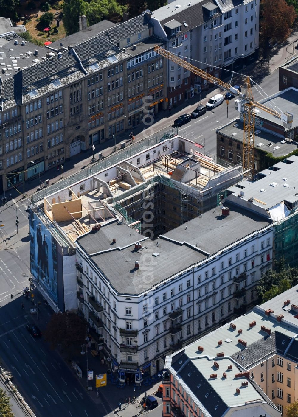 Berlin from the bird's eye view: Renovation and modernization of an apartment building in the district of Neukoelln in Berlin, Germany