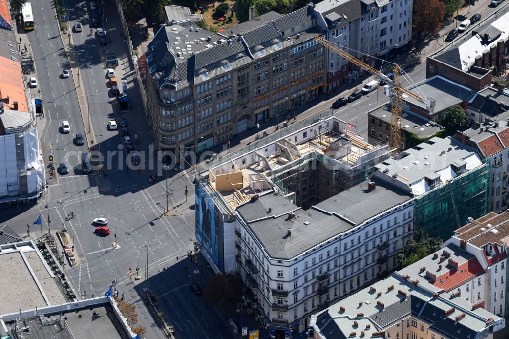 Aerial image Berlin - Renovation and modernization of an apartment building in the district of Neukoelln in Berlin, Germany