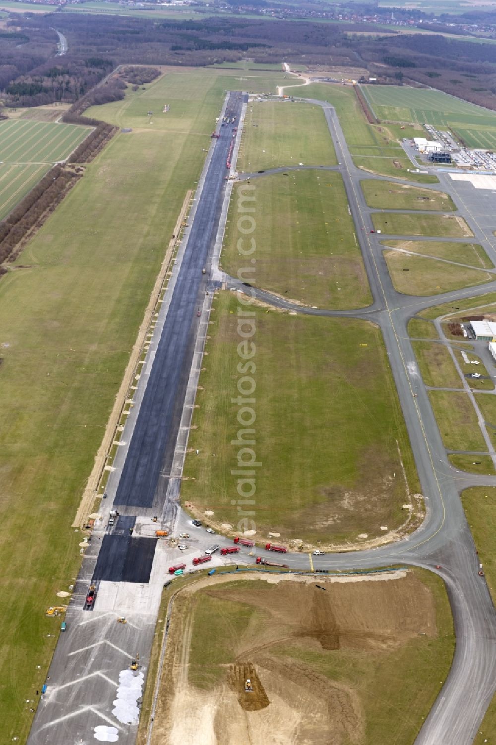 Büren from above - Rehabilitation of the start and runway of the airport Paderborn-Lippstadt (PAD) in Buren in the state of North Rhine-Westphalia