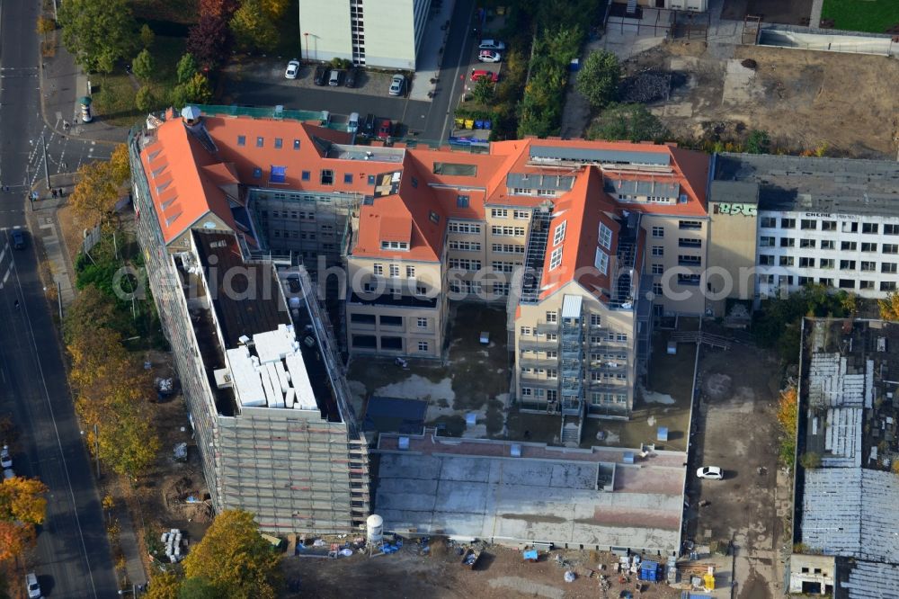 Aerial image Leipzig - Gutted buildings on the area of a former printing plant in Leipzig in the state Saxony. The old buildings are part of a housing project