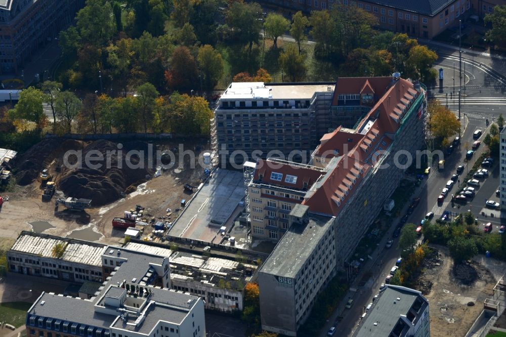 Aerial photograph Leipzig - Gutted buildings on the area of a former printing plant in Leipzig in the state Saxony. The old buildings are part of a housing project