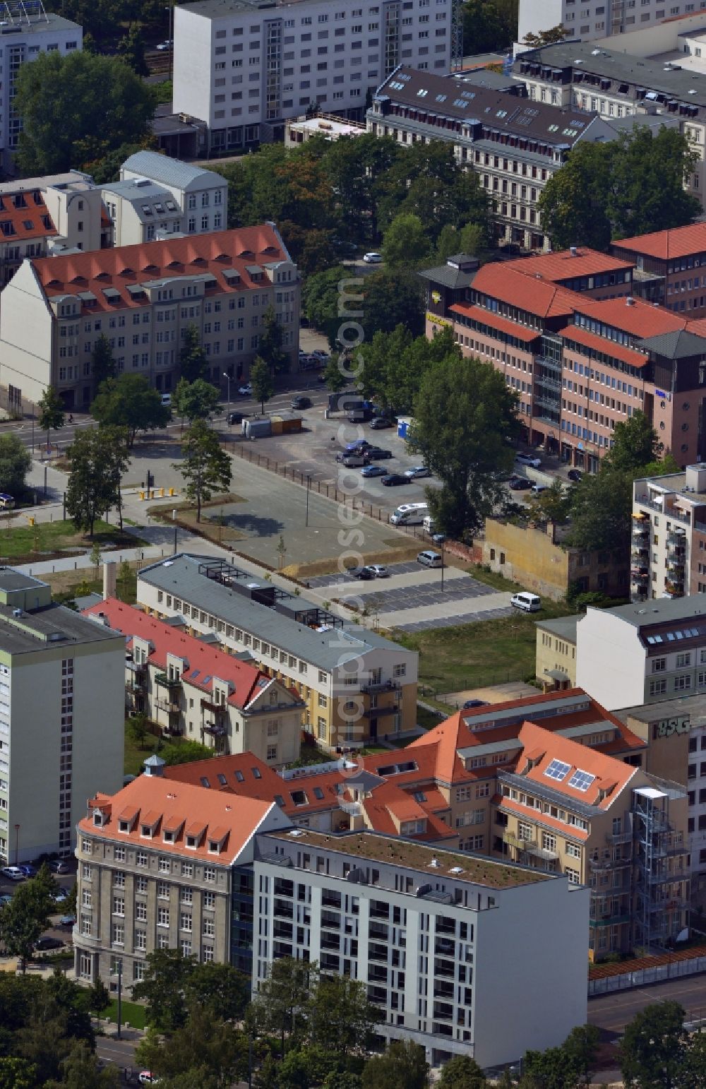 Aerial image Leipzig - Gutted buildings on the area of a former printing plant in Leipzig in the state Saxony. The old buildings are part of a housing project