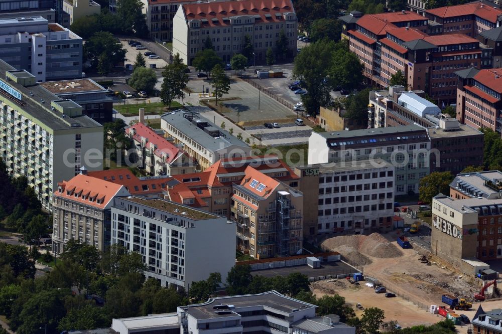 Aerial photograph Leipzig - Gutted buildings on the area of a former printing plant in Leipzig in the state Saxony. The old buildings are part of a housing project