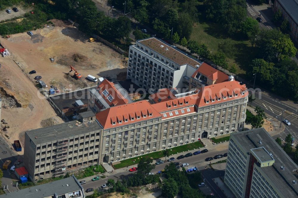 Aerial image Leipzig - Gutted buildings on the area of a former printing plant in Leipzig in the state Saxony. The old buildings are part of a housing project