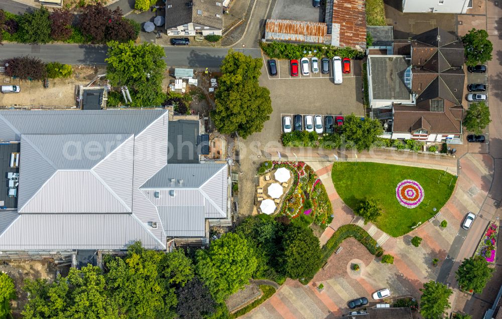 Wickede (Ruhr) from above - Renovation of the building of the indoor arena Buergerhaus Wickede on street Kirchstrasse in the district Echthausen in Wickede (Ruhr) at Sauerland in the state North Rhine-Westphalia, Germany