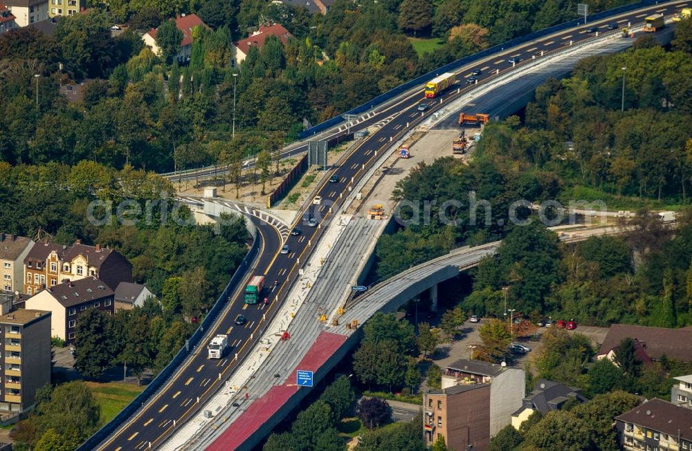 Aerial photograph Duisburg - Construction site of Building of the Berlin bridge the federal highway BAB A59 over the Rhine-Herne Canal and the Ruhr in Duisburg in North Rhine-Westphalia
