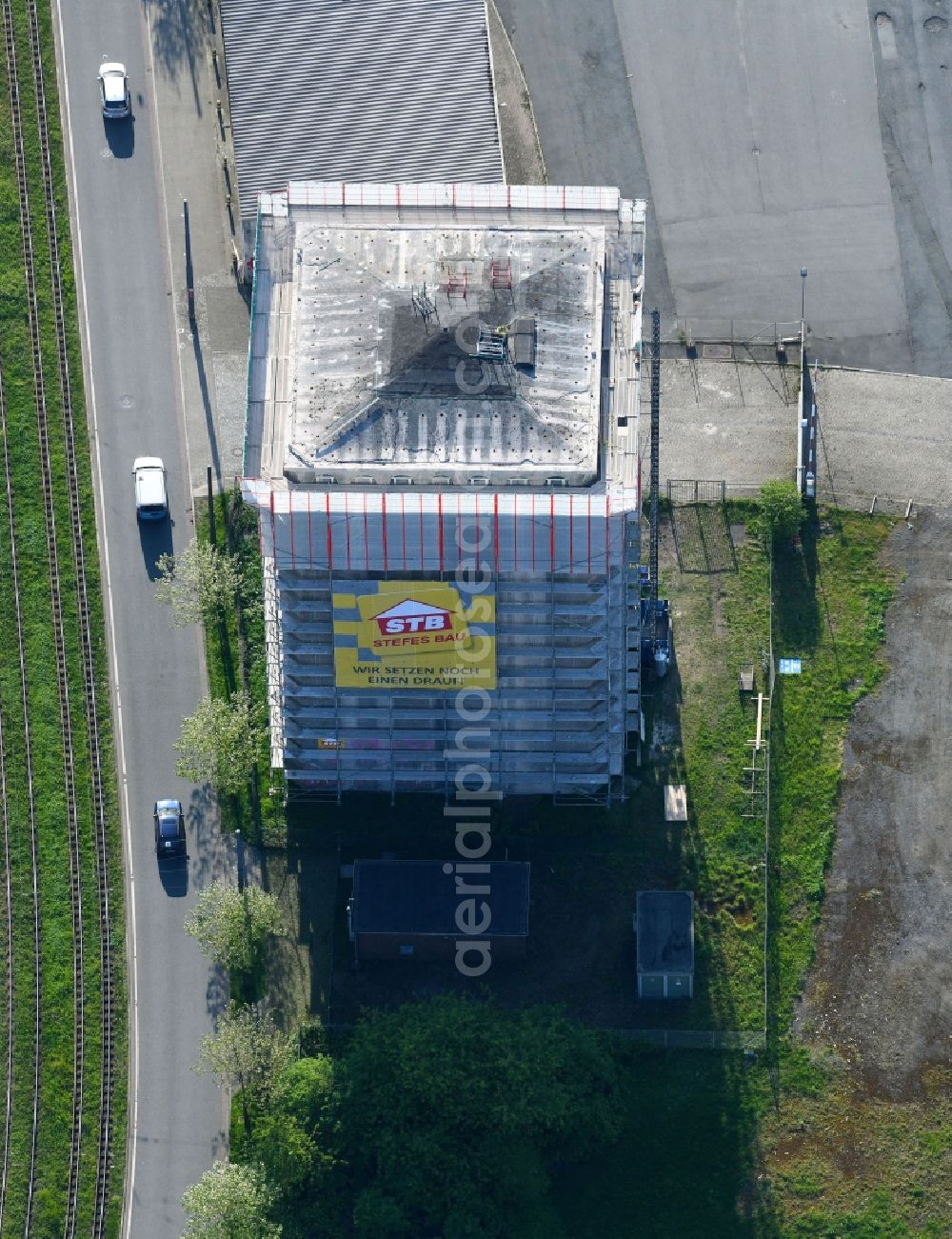 Bremen from the bird's eye view: Renovation and restoration work on a bunker to an office loft in Bremen, Germany