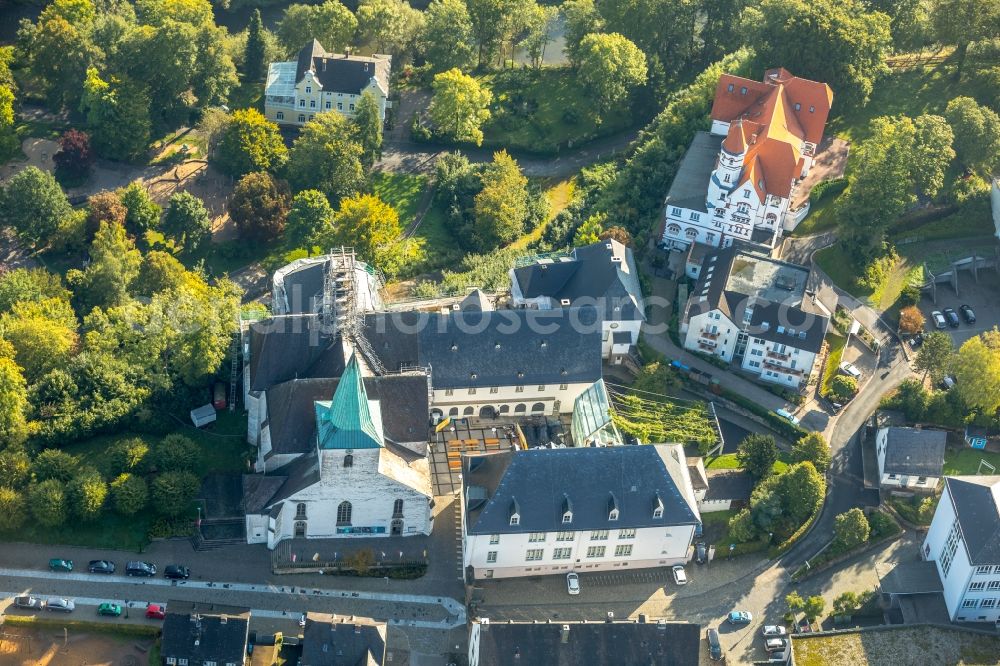 Arnsberg from above - Construction site Tourist attraction of the historic monument of Kloster Wedinghausen and of Propsteikirche St. Laurentius in of Klosterstrasse in Arnsberg in the state North Rhine-Westphalia, Germany