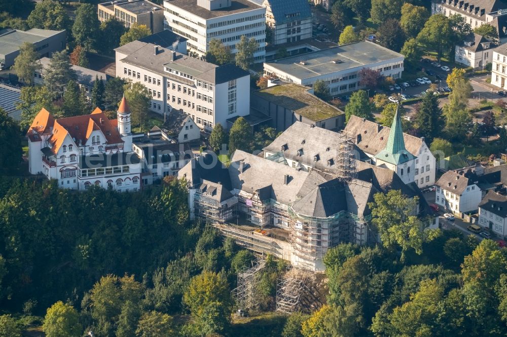 Arnsberg from above - Construction site Tourist attraction of the historic monument of Kloster Wedinghausen and of Propsteikirche St. Laurentius in of Klosterstrasse in Arnsberg in the state North Rhine-Westphalia, Germany