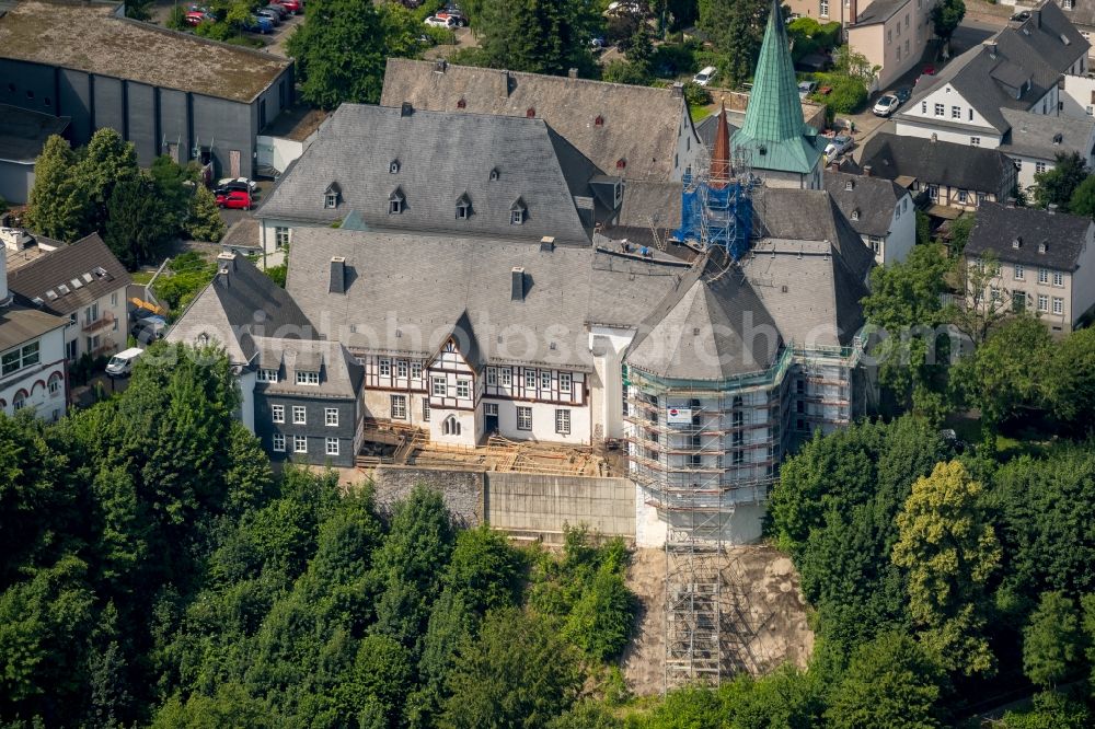 Aerial image Arnsberg - Construction site Tourist attraction of the historic monument of Kloster Wedinghausen and of Propsteikirche St. Laurentius in of Klosterstrasse in Arnsberg in the state North Rhine-Westphalia, Germany