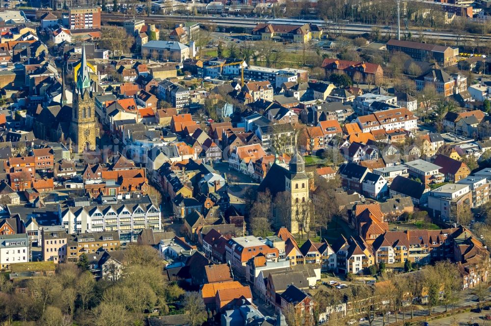 Aerial image Ahlen - Construction site Tourist attraction of the historic monument of St. Marien Kirche on Marienplatz in Ahlen in the state North Rhine-Westphalia, Germany