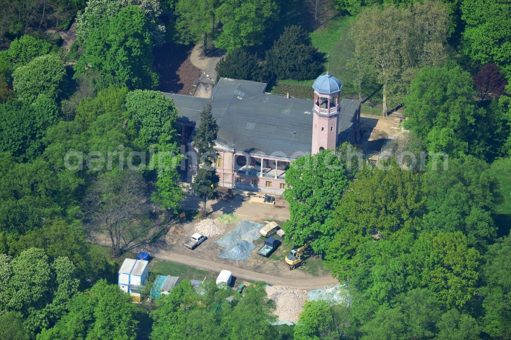 Berlin from above - Renovation and restoration work on the castle Biesdorf in the same park of Berlin Marzahn-Hellersdorf