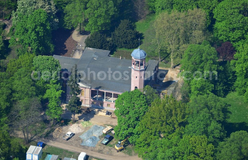 Berlin from above - Renovation and restoration work on the castle Biesdorf in the same park of Berlin Marzahn-Hellersdorf