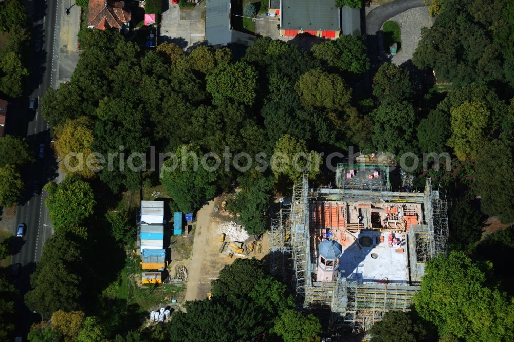 Aerial image Berlin Biesdorf - Renovation and restoration work on the castle Biesdorf in the same park of Berlin Marzahn-Hellersdorf