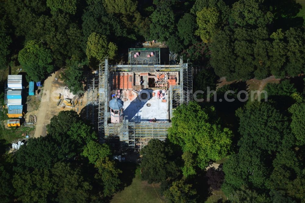 Aerial photograph Berlin Biesdorf - Renovation and restoration work on the castle Biesdorf in the same park of Berlin Marzahn-Hellersdorf